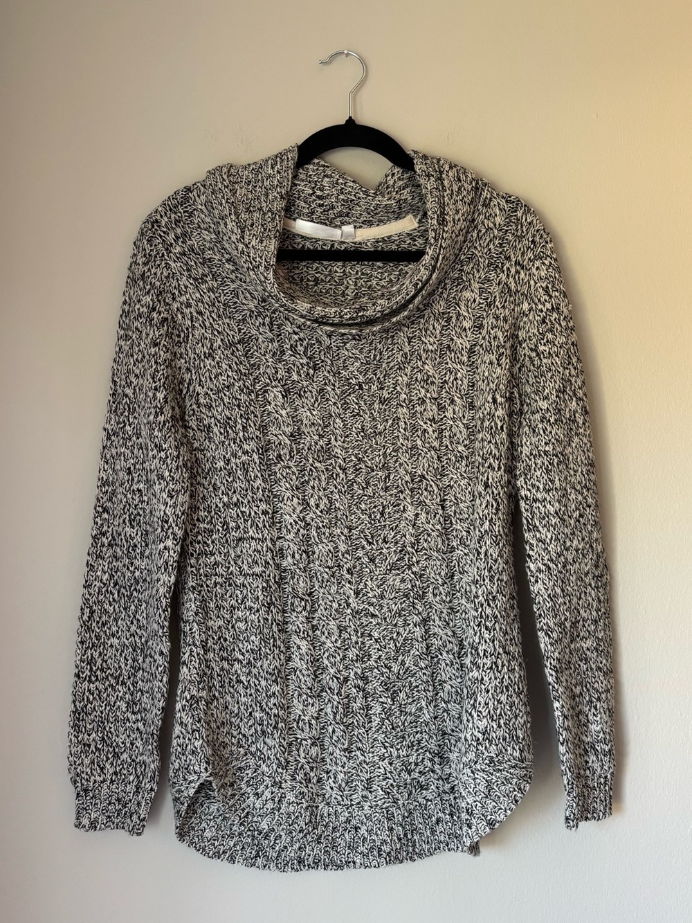 RD Style Marled Black and White Cowl Neck Sweater
